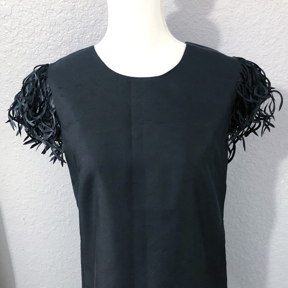 Kate Spade Black Mini Dress with Fringe Sleeves - Picture 9 of 11